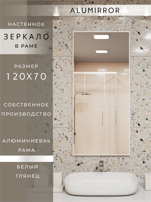 Зеркало в ванную 120х70 см в алюминиевой раме настенное ALUMIRROR 1000_120x70_NOBL