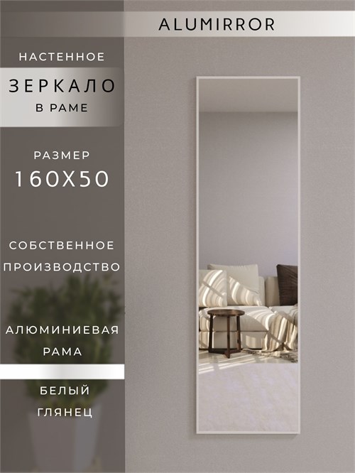 Зеркало настенное 160х50 см в алюминиевой раме интерьерное ALUMIRROR 2000_160x50_NOBL