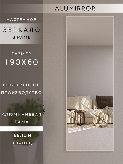 Зеркало настенное 190х60 см в алюминиевой раме интерьерное ALUMIRROR 2000_190x60_NOBL