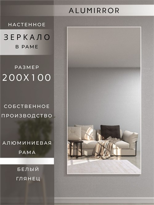 Зеркало настенное 200х100 см в алюминиевой раме интерьерное ALUMIRROR 2000_200x100_NOBL