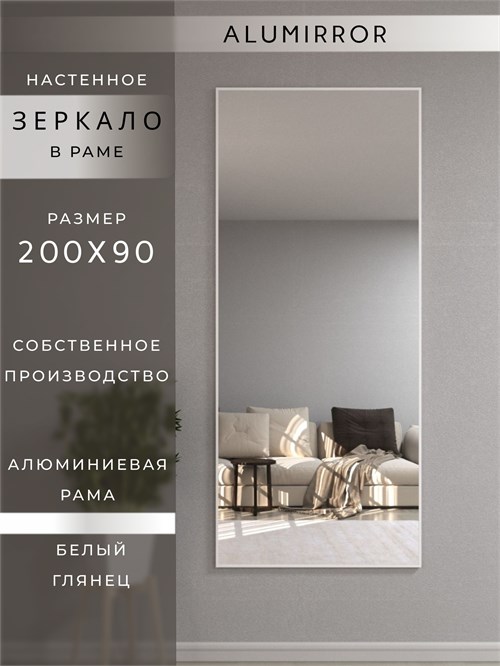 Зеркало настенное 200х90 см в алюминиевой раме интерьерное ALUMIRROR 2000_200x90_NOBL