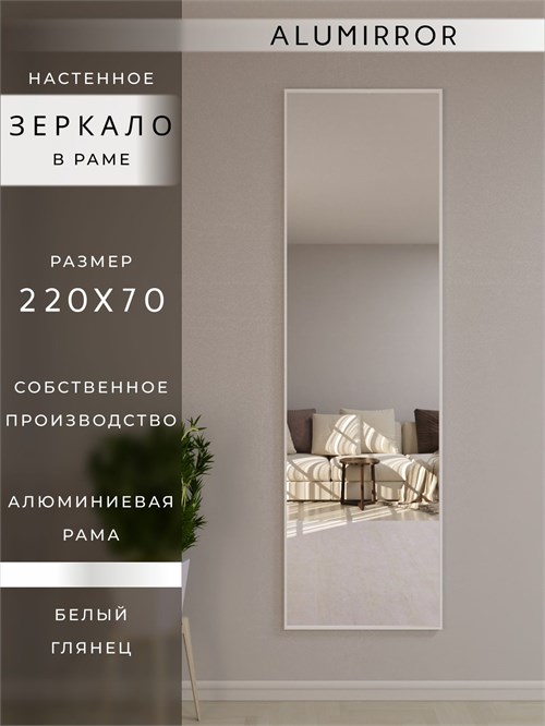 Зеркало настенное 220х70 см в алюминиевой раме интерьерное ALUMIRROR 2000_220x70_NOBL