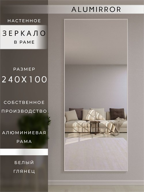 Зеркало настенное 240х100 см в алюминиевой раме интерьерное ALUMIRROR 2000_240x100_NOBL