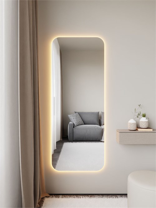 Зеркало настенное 160х60 см. мягкий квадрат ALUMIRROR с подсветкой теплый свет 3000К МК_160x60_BL_CTRL_нет_LIGHT_теплый