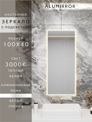 {{photo.Alt || photo.Description || 'Зеркало в ванную 100х40 см с подсветкой. Свет: Теплый белый 3000К. В алюминиевой раме настенное ALUMIRROR'}}