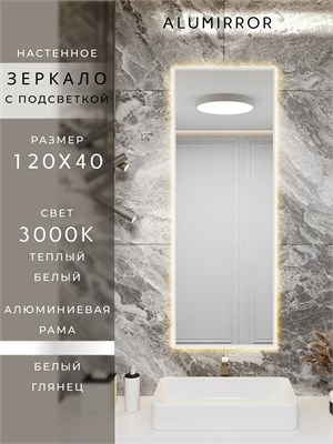 {{photo.Alt || photo.Description || 'Зеркало в ванную 120х40 см с подсветкой. Свет: Теплый белый 3000К. В алюминиевой раме настенное ALUMIRROR'}}