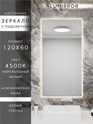 {{photo.Alt || photo.Description || 'Зеркало в ванную 120х60 см с подсветкой. Свет: Нейтральный белый 4500К. В алюминиевой раме настенное ALUMIRROR'}}