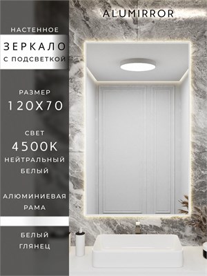 {{photo.Alt || photo.Description || 'Зеркало в ванную 120х70 см с подсветкой. Свет: Нейтральный белый 4500К. В алюминиевой раме настенное ALUMIRROR'}}