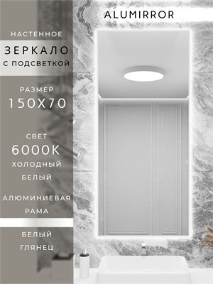 {{photo.Alt || photo.Description || 'Зеркало в ванную 150х70 см с подсветкой. Свет: Холодный белый 6000К. В алюминиевой раме настенное ALUMIRROR'}}