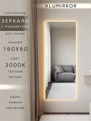 {{photo.Alt || photo.Description || 'Зеркало настенное 160х60 см с подсветкой. Свет: Теплый белый 3000К. Без рамы интерьерное ALUMIRROR'}}