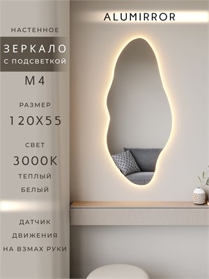 {{photo.Alt || photo.Description || 'Зеркало настенное 120х55 см. теплый свет 3000К фигурное с подсветкой М4 ALUMIRROR'}}