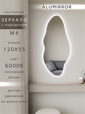 {{photo.Alt || photo.Description || 'Зеркало настенное 120х55 см. холодный свет 6000К фигурное с подсветкой М4 ALUMIRROR'}}