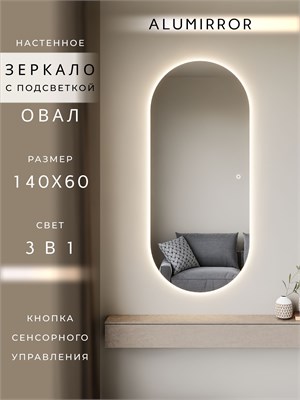 {{photo.Alt || photo.Description || 'Зеркало настенное 140х60 см. сенсорное овальное с подсветкой М6 ALUMIRROR'}}