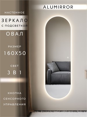 {{photo.Alt || photo.Description || 'Зеркало настенное 160х50 см. сенсорное овальное с подсветкой М6 ALUMIRROR'}}