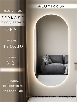 {{photo.Alt || photo.Description || 'Зеркало настенное 170х80 см. сенсорное овальное с подсветкой М6 ALUMIRROR'}}