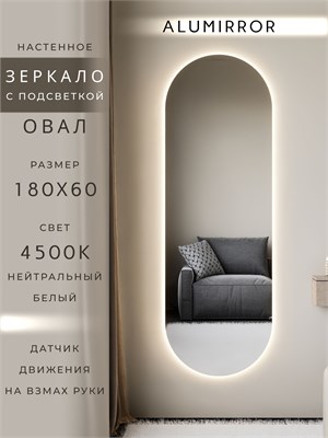 {{photo.Alt || photo.Description || 'Зеркало настенное 180х60 см. нейтральный свет 4500К овальное с подсветкой М6 ALUMIRROR'}}