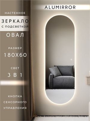 {{photo.Alt || photo.Description || 'Зеркало настенное 180х60 см. сенсорное овальное с подсветкой М6 ALUMIRROR'}}