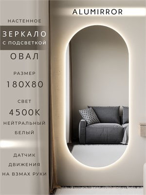 {{photo.Alt || photo.Description || 'Зеркало настенное 180х80 см. нейтральный свет 4500К овальное с подсветкой М6 ALUMIRROR'}}