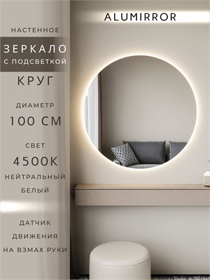 {{photo.Alt || photo.Description || 'Зеркало настенное 100х100 нейтральный свет 4500К круглое с подсветкой М7 ALUMIRROR'}}