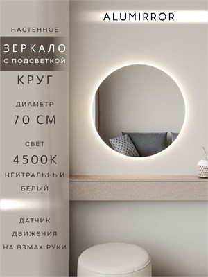 {{photo.Alt || photo.Description || 'Зеркало настенное 70х70 нейтральный свет 4500К круглое с подсветкой М7 ALUMIRROR'}}