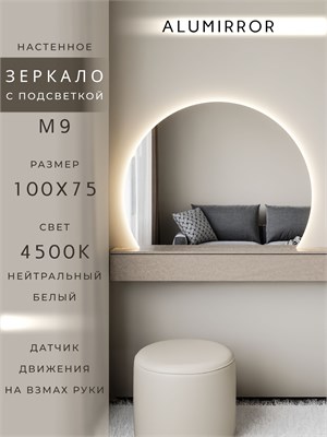 {{photo.Alt || photo.Description || 'Зеркало настенное 100х75 нейтральный свет 4500К фигурное с подсветкой М9 ALUMIRROR'}}