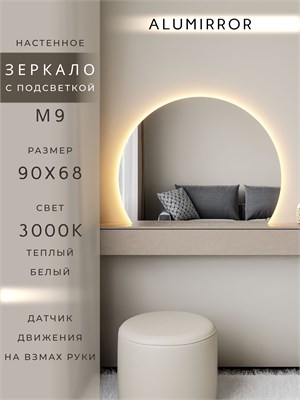 {{photo.Alt || photo.Description || 'Зеркало настенное 90х68 теплый свет 3000К фигурное с подсветкой М9 ALUMIRROR'}}