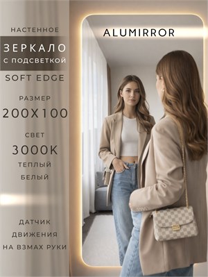 {{photo.Alt || photo.Description || 'Зеркало настенное 200х100 см. мягкий квадрат ALUMIRROR с подсветкой теплый свет 3000К'}}