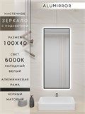 Зеркало в ванную 100х40 см с подсветкой. Свет: Холодный белый 6000К. В алюминиевой раме настенное ALUMIRROR 100-160_100x40_BL_CTRL_нет_LIGHT_холодный