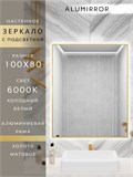 Зеркало в ванную 100х80 см с подсветкой. Свет: Холодный белый 6000К. В алюминиевой раме настенное ALUMIRROR 100-160_100x80_BL_CTRL_нет_LIGHT_холодный