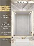 Зеркало в ванную 100х90 см с подсветкой. Свет: Нейтральный белый 4500К. В алюминиевой раме настенное ALUMIRROR 100-160_100x90_BL_CTRL_нет_LIGHT_нейтральный