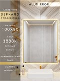 Зеркало в ванную 100х90 см с подсветкой. Свет: Теплый белый 3000К. В алюминиевой раме настенное ALUMIRROR 100-160_100x90_BL_CTRL_нет_LIGHT_теплый