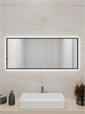 Зеркало в ванную 110х40 см с подсветкой. Свет: Холодный белый 6000К. В алюминиевой раме настенное ALUMIRROR 100-160_110x40_BL_CTRL_нет_LIGHT_холодный
