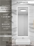 Зеркало в ванную 120х40 см с подсветкой. Свет: Холодный белый 6000К. В алюминиевой раме настенное ALUMIRROR 100-160_120x40_BL_CTRL_нет_LIGHT_холодный