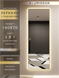 Зеркало настенное 180х70 см с подсветкой сенсорное в алюминиевой раме интерьерное ALUMIRROR 11000_180x70_BL_CTRL_сенсор_LIGHT_TUNABLE