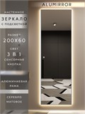 Зеркало настенное 200х60 см с подсветкой сенсорное в алюминиевой раме интерьерное ALUMIRROR 11000_200x60_BL_CTRL_сенсор_LIGHT_TUNABLE