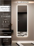 Зеркало настенное 210х60 см с подсветкой сенсорное в алюминиевой раме интерьерное ALUMIRROR 11000_210x60_BL_CTRL_сенсор_LIGHT_TUNABLE