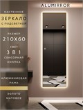 Зеркало настенное 210х60 см с подсветкой сенсорное в алюминиевой раме интерьерное ALUMIRROR 11000_210x60_BL_CTRL_сенсор_LIGHT_TUNABLE