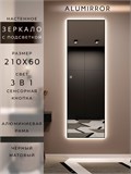 Зеркало настенное 210х60 см с подсветкой сенсорное в алюминиевой раме интерьерное ALUMIRROR 11000_210x60_BL_CTRL_сенсор_LIGHT_TUNABLE