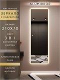 Зеркало настенное 210х70 см с подсветкой сенсорное в алюминиевой раме интерьерное ALUMIRROR 11000_210x70_BL_CTRL_сенсор_LIGHT_TUNABLE