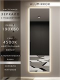 Зеркало настенное 190х60 см с подсветкой. Свет: Нейтральный белый 4500К. В алюминиевой раме интерьерное ALUMIRROR 160-190_190x60_BL_CTRL_нет_LIGHT_нейтральный