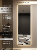 Зеркало настенное 190х60 см с подсветкой. Свет: Теплый белый 3000К. В алюминиевой раме интерьерное ALUMIRROR 160-190_190x60_BL_CTRL_нет_LIGHT_теплый