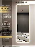 Зеркало настенное 190х60 см с подсветкой. Свет: Холодный белый 6000К. В алюминиевой раме интерьерное ALUMIRROR 160-190_190x60_BL_CTRL_нет_LIGHT_холодный