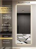 Зеркало настенное 190х70 см с подсветкой. Свет: Нейтральный белый 4500К. В алюминиевой раме интерьерное ALUMIRROR 160-190_190x70_BL_CTRL_нет_LIGHT_нейтральный