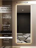 Зеркало настенное 190х70 см с подсветкой. Свет: Теплый белый 3000К. В алюминиевой раме интерьерное ALUMIRROR 160-190_190x70_BL_CTRL_нет_LIGHT_теплый