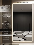 Зеркало настенное 200х100 см с подсветкой. Свет: Нейтральный белый 4500К. В алюминиевой раме интерьерное ALUMIRROR 200-240_200x100_BL_CTRL_нет_LIGHT_нейтральный