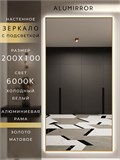 Зеркало настенное 200х100 см с подсветкой. Свет: Холодный белый 6000К. В алюминиевой раме интерьерное ALUMIRROR 200-240_200x100_BL_CTRL_нет_LIGHT_холодный