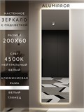Зеркало настенное 200х60 см с подсветкой. Свет: Нейтральный белый 4500К. В алюминиевой раме интерьерное ALUMIRROR 200-240_200x60_BL_CTRL_нет_LIGHT_нейтральный