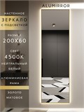 Зеркало настенное 200х60 см с подсветкой. Свет: Нейтральный белый 4500К. В алюминиевой раме интерьерное ALUMIRROR 200-240_200x60_BL_CTRL_нет_LIGHT_нейтральный