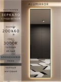 Зеркало настенное 200х60 см с подсветкой. Свет: Теплый белый 3000К. В алюминиевой раме интерьерное ALUMIRROR 200-240_200x60_BL_CTRL_нет_LIGHT_теплый