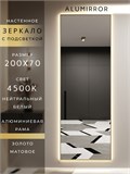 Зеркало настенное 200х70 см с подсветкой. Свет: Нейтральный белый 4500К. В алюминиевой раме интерьерное ALUMIRROR 200-240_200x70_BL_CTRL_нет_LIGHT_нейтральный